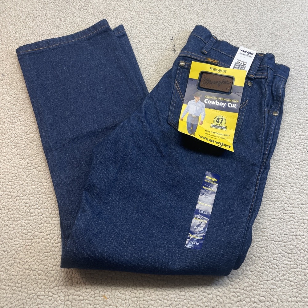 Wrangler Jeans Mens 34x30 Blue Cowboy Cut 47MWZ Premium Performance Regular Fit
